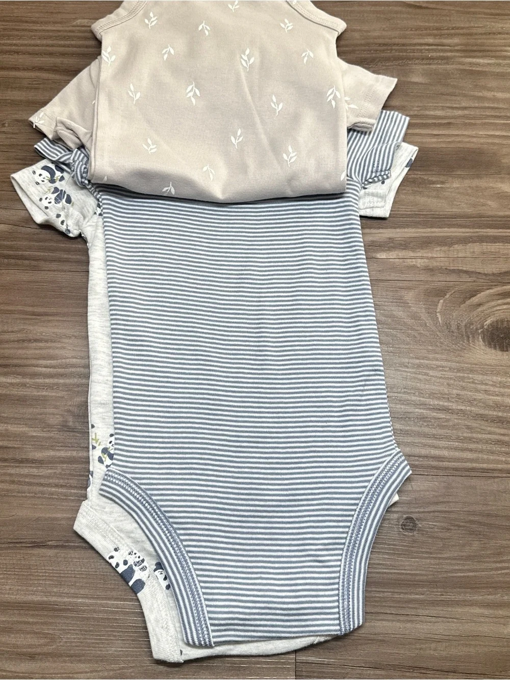 Carter's Light Gray Panda Short-Sleeve One-Piece Bodysuits 3 Pack 9M
